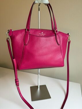 kate spade Hot Pink Pebbled Leather Shoulder Tote with Crossbody Strap
